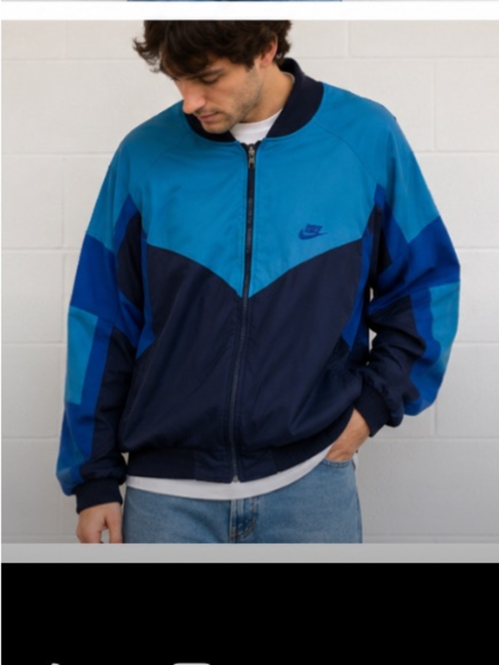 Vintage Nike medium blue color block full zip sweater